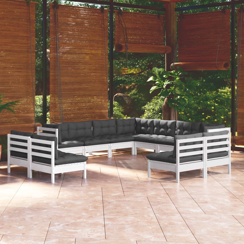 vidaXL 11 Piece Patio Lounge Set with Cushions White Solid Pinewood