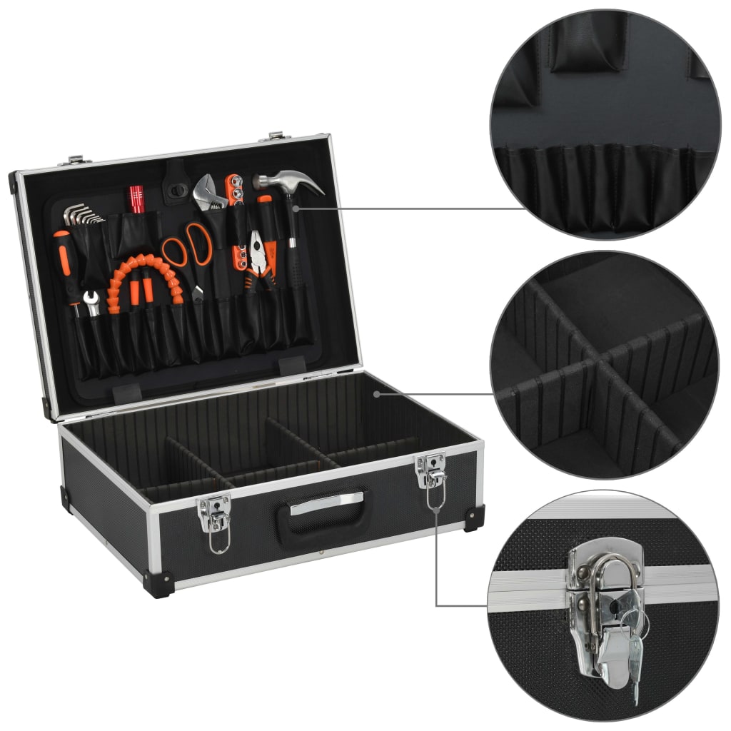 vidaXL Tool Suitcase 18.1"x13"x6.3" Black Aluminum
