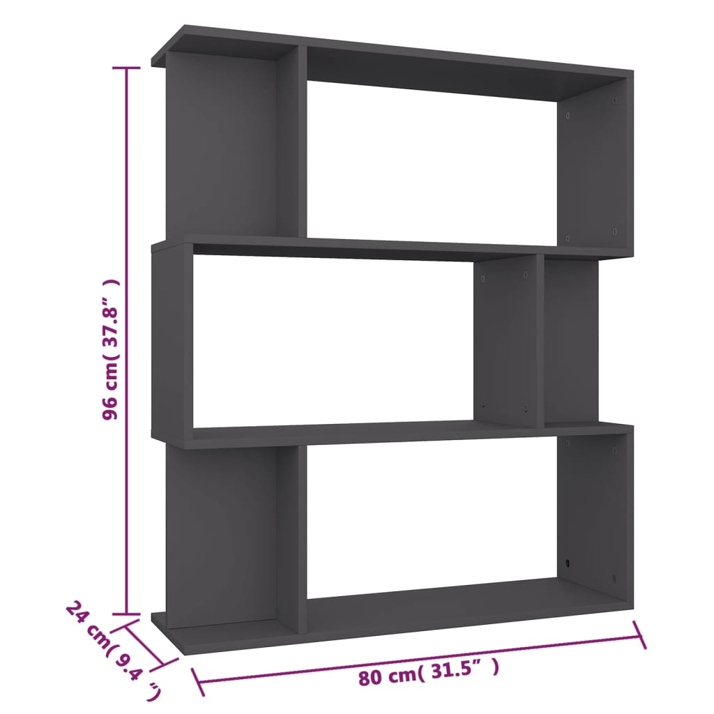 vidaXL Book Cabinet/Room Divider Gray 31.5"x9.4"x37.8" Chipboard