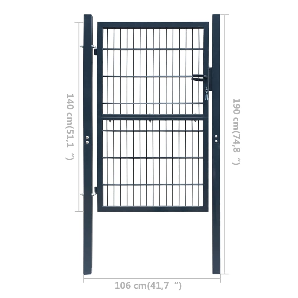vidaXL 2D Fence Gate (Single) Anthracite Gray 41.7" x 74.8"