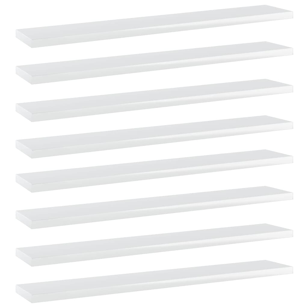 vidaXL Bookshelf Boards 8 pcs High Gloss White 23.6"x3.9"x0.6" Chipboard