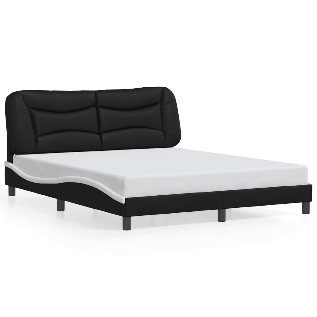 vidaXL Bed Frame with Headboard Black and White 59.8"x79.9" Queen Faux Leather