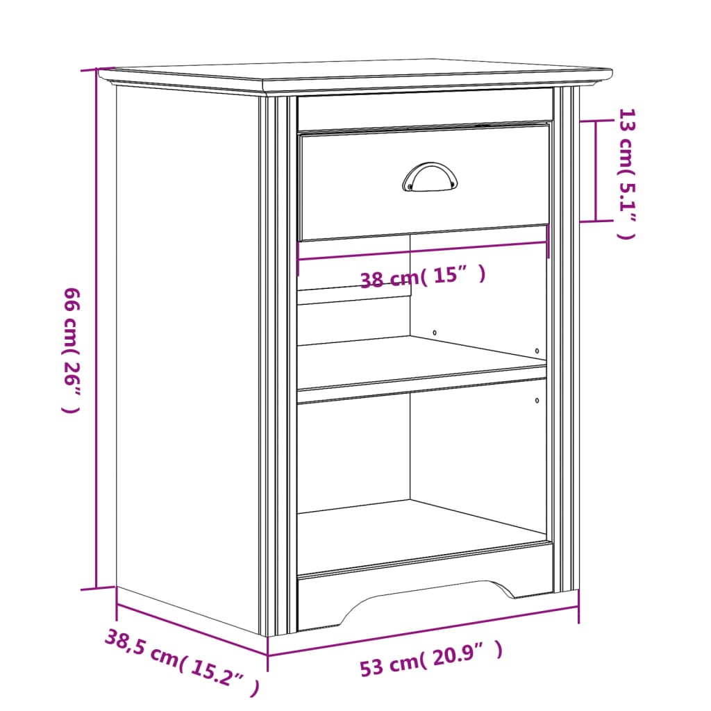 vidaXL Bedside Cabinet BODO Gray 20.9"x15.2"x26" Solid Wood Pine