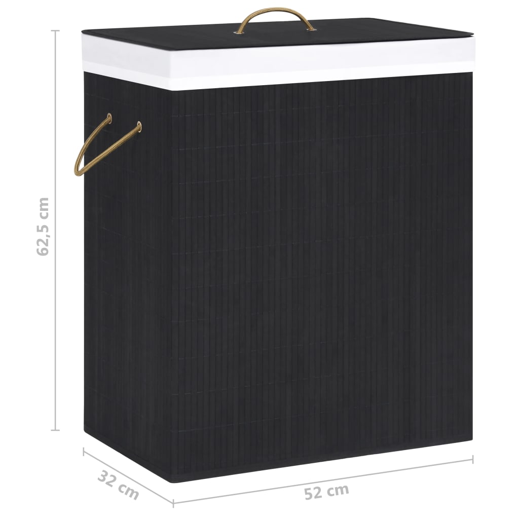 vidaXL Bamboo Laundry Basket with 2 Sections Black 26.4 gal