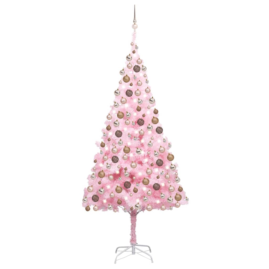 vidaXL Artificial Pre-lit Christmas Tree with Ball Set Pink 82.7" PVC