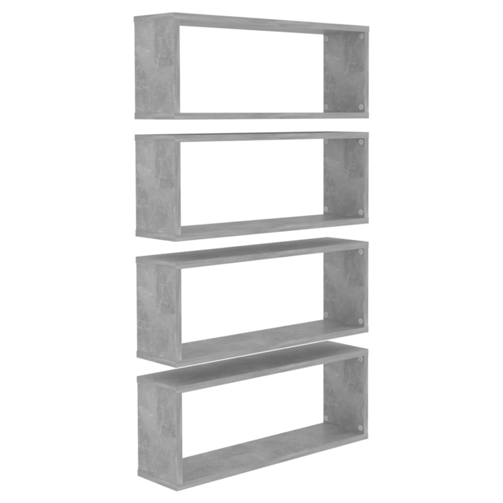 vidaXL Wall Cube Shelves 4 pcs Concrete Gray 23.6"x5.9"x9.1" Engineered Wood