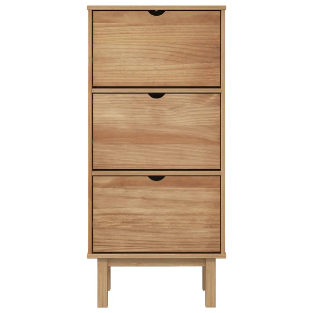 vidaXL Shoe Cabinet OTTA with 3 Drawers Brown Solid Wood Pine