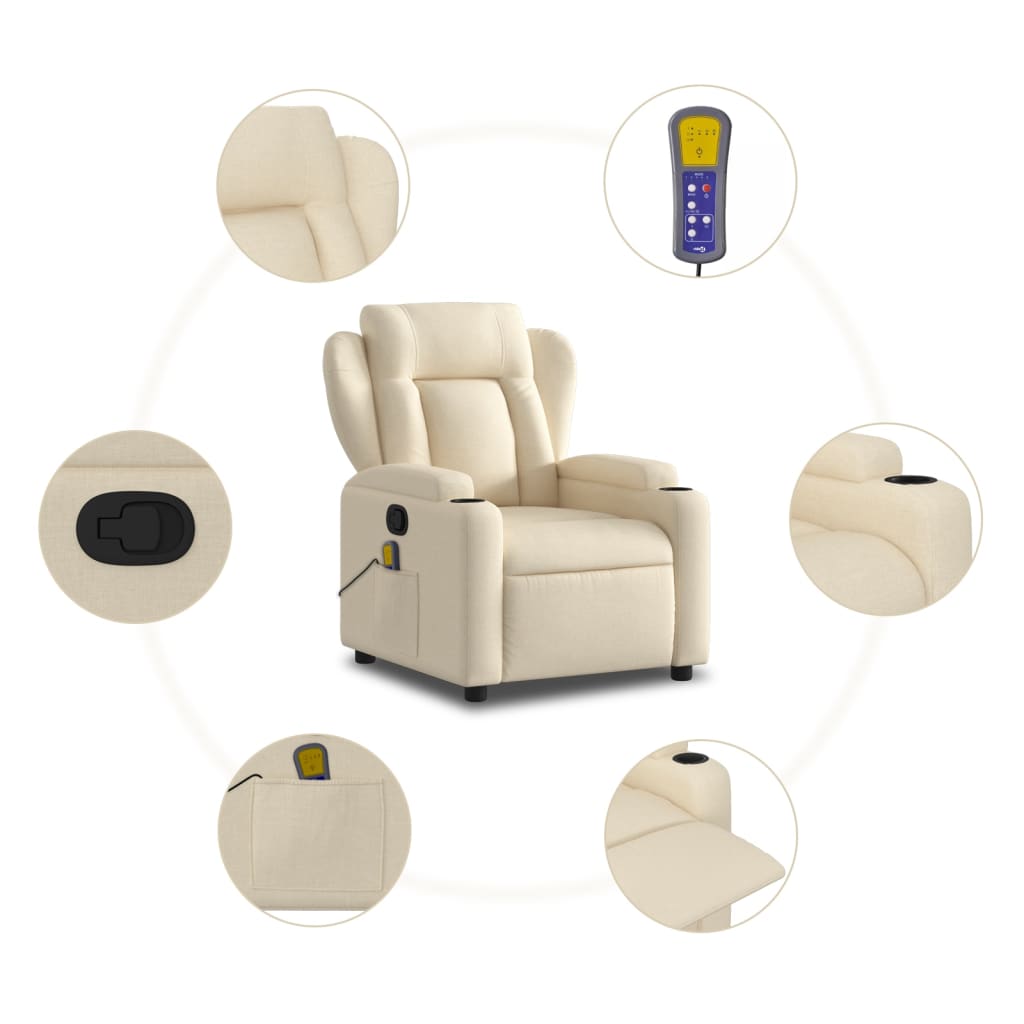 vidaXL Massage Recliner Chair Cream Fabric