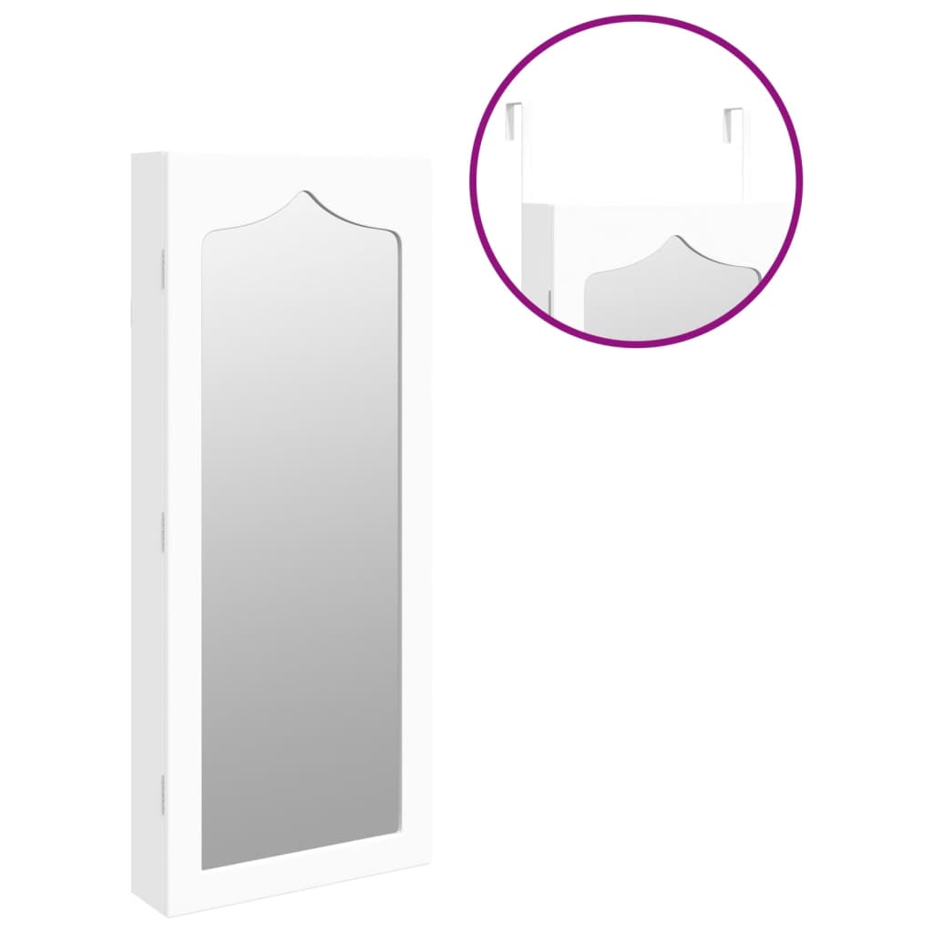 vidaXL Mirror Jewelry Cabinet Wall Mounted White 14.8"x3.9"x35.4"