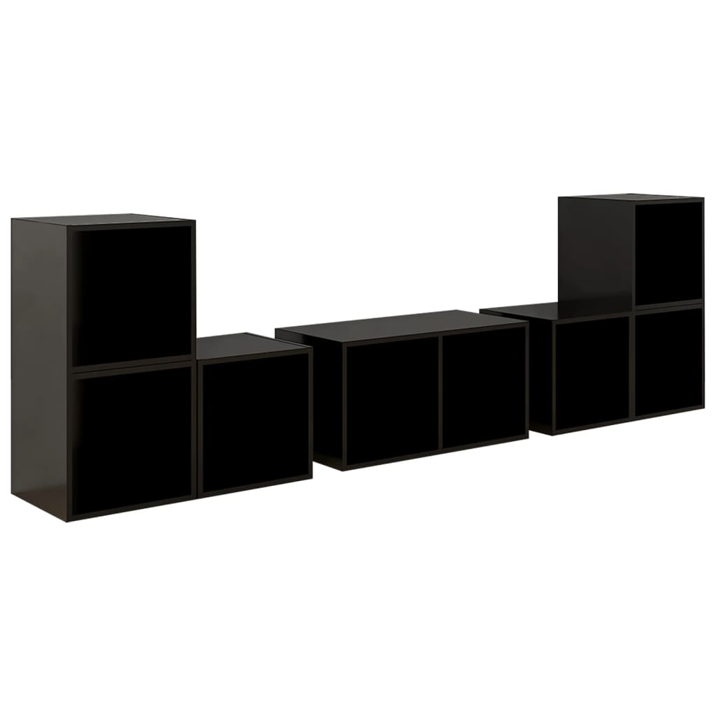 vidaXL 6 Piece TV Stand Set High Gloss Black Engineered Wood