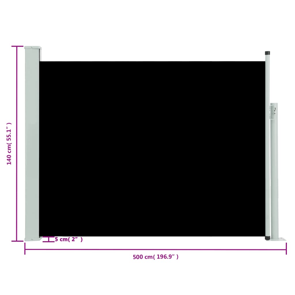 vidaXL Patio Retractable Side Awning 55.1"x196.9" Black