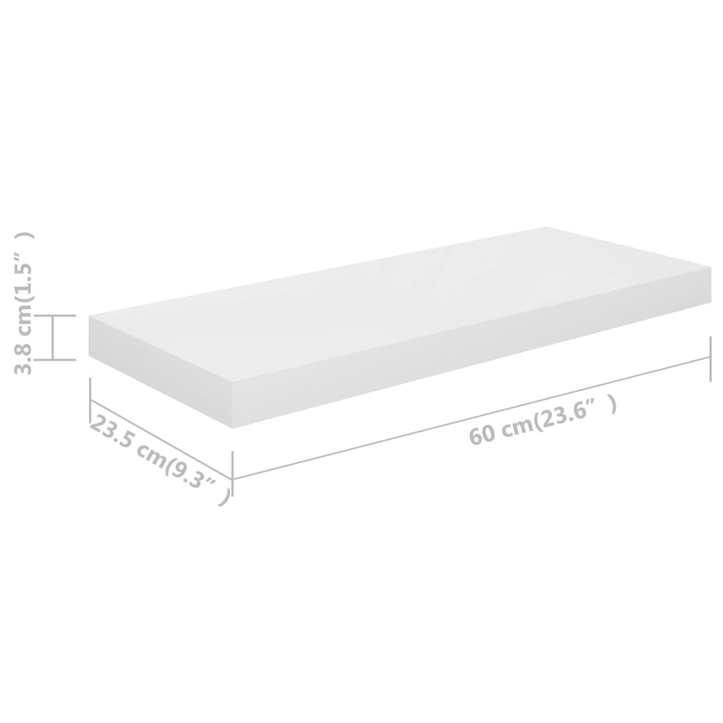 vidaXL Floating Wall Shelves 2 pcs High Gloss White 23.6"x9.3"x1.5" MDF