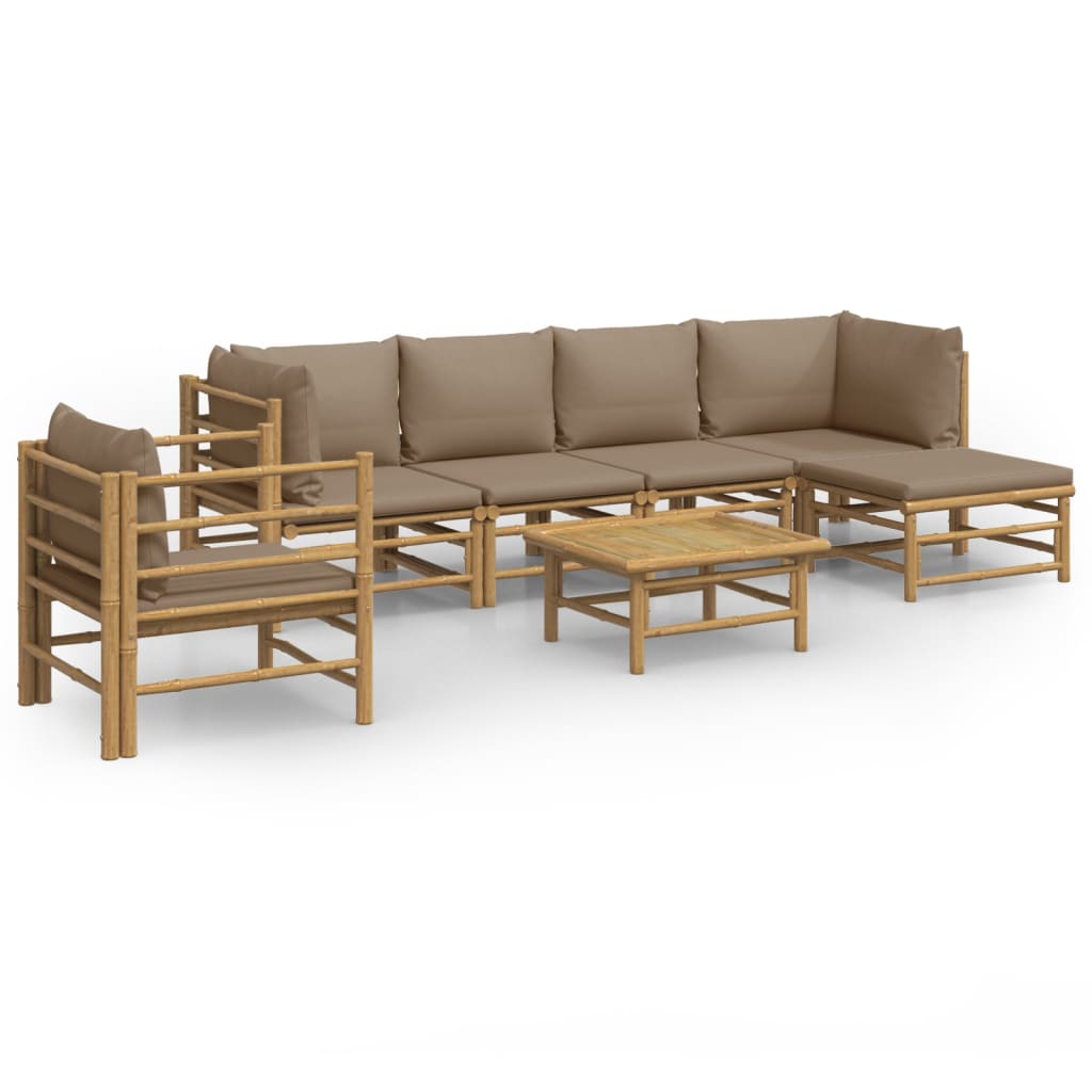 vidaXL 7 Piece Patio Lounge Set with Taupe Cushions Bamboo