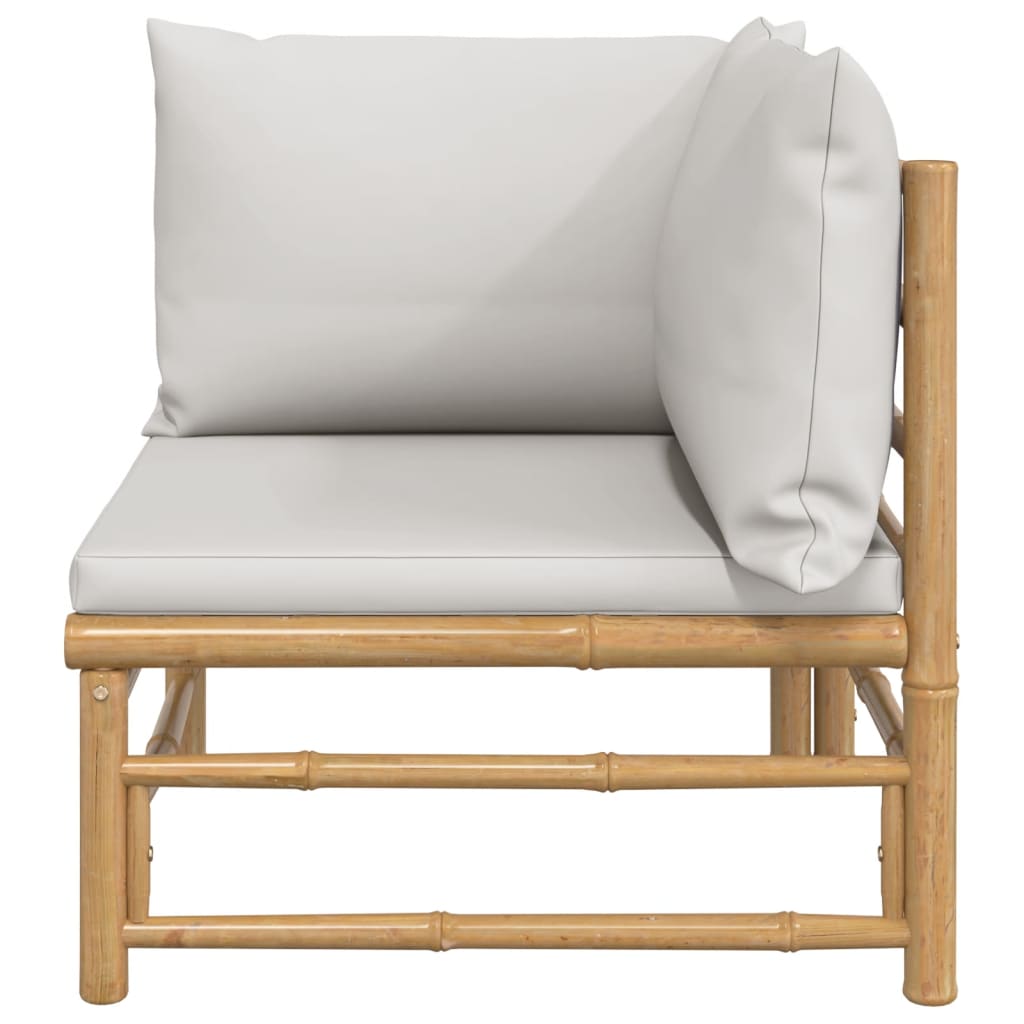 vidaXL Patio Corner Sofa with Light Gray Cushions Bamboo