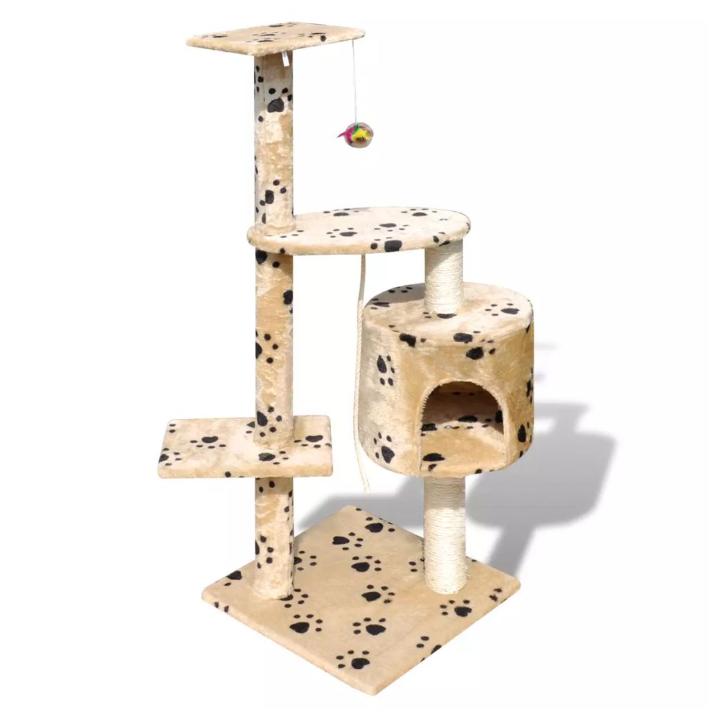 Cat Tree Scratching Post 45" 1 Condo Beige with Paw Prints