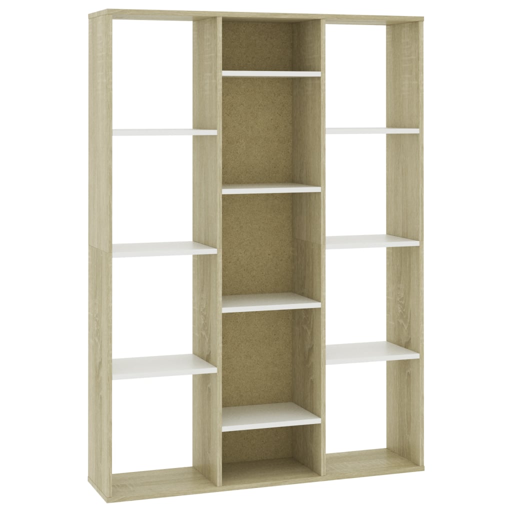 vidaXL Room Divider/Book Cabinet White and Sonoma Oak 39.3"x9.4"x55.1" Chipboard