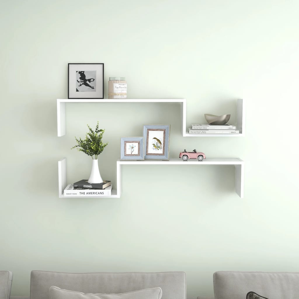 vidaXL Wall Shelves 2 pcs High Gloss White 39.4"x5.9"x7.9" Engineered Wood
