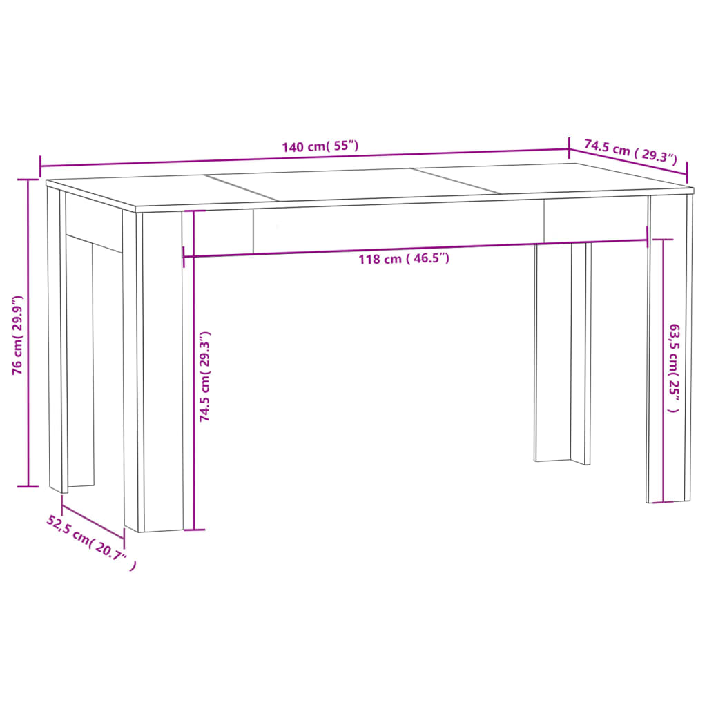 vidaXL Dining Table White 55.1"x29.3"x29.9" Engineered Wood