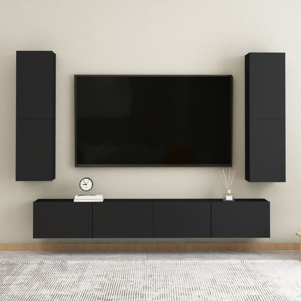 vidaXL TV Cabinets 2 pcs Black 12"x11.8"x43.3" Engineered Wood