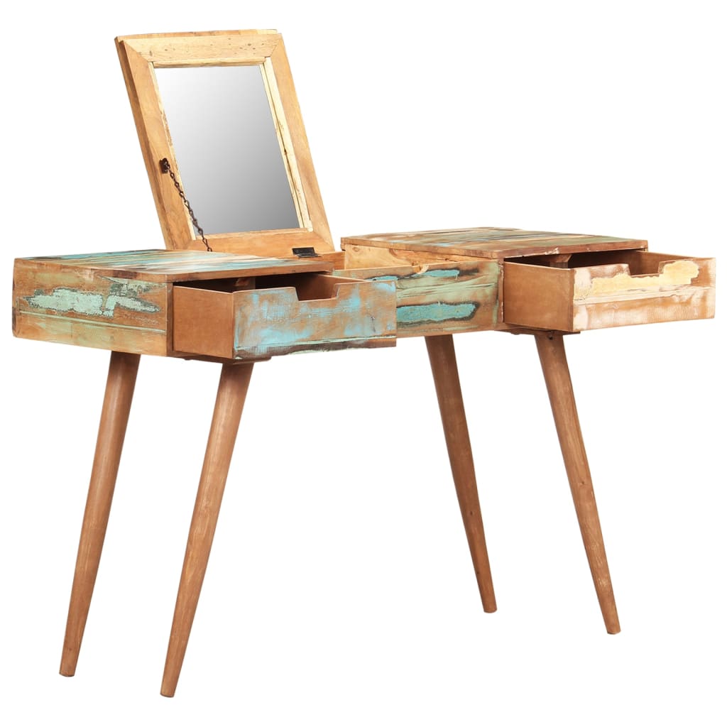 vidaXL Dressing Table with Mirror 44.1"x17.7"x29.2" Solid Reclaimed Wood