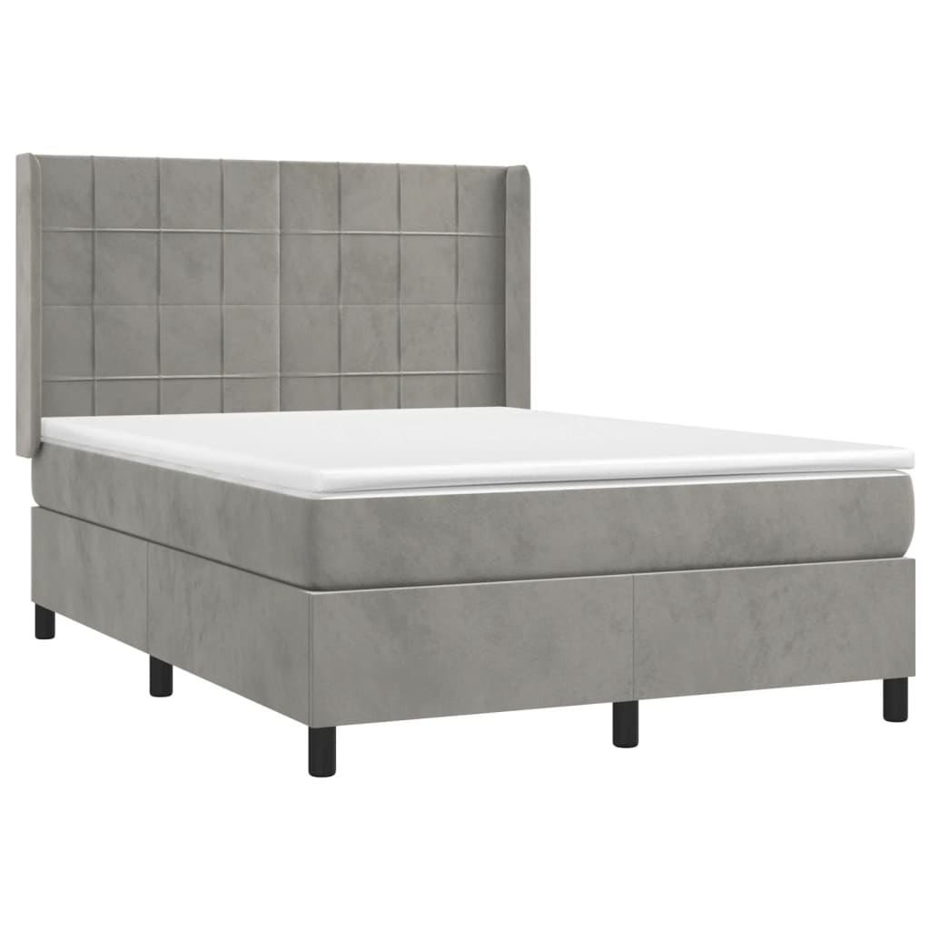 vidaXL Box Spring Bed with Mattress&LED Light Gray Full Velvet
