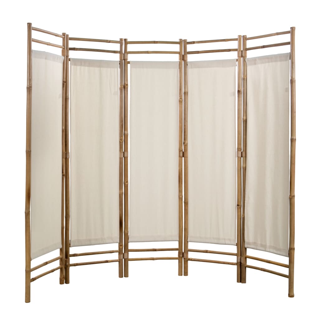vidaXL Folding 5-Panel Room Divider Bamboo and Canvas 78.7"