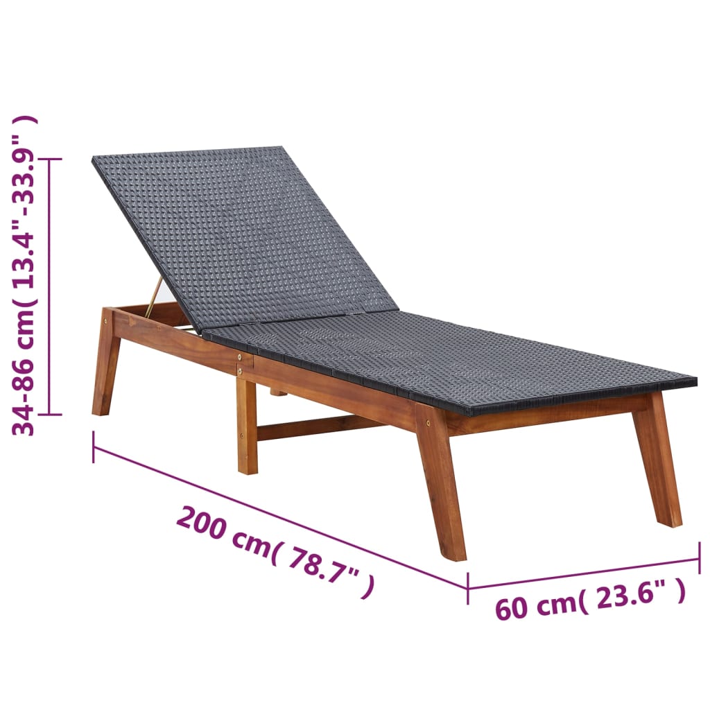 vidaXL Sun Lounger with Table Poly Rattan and Solid Acacia Wood