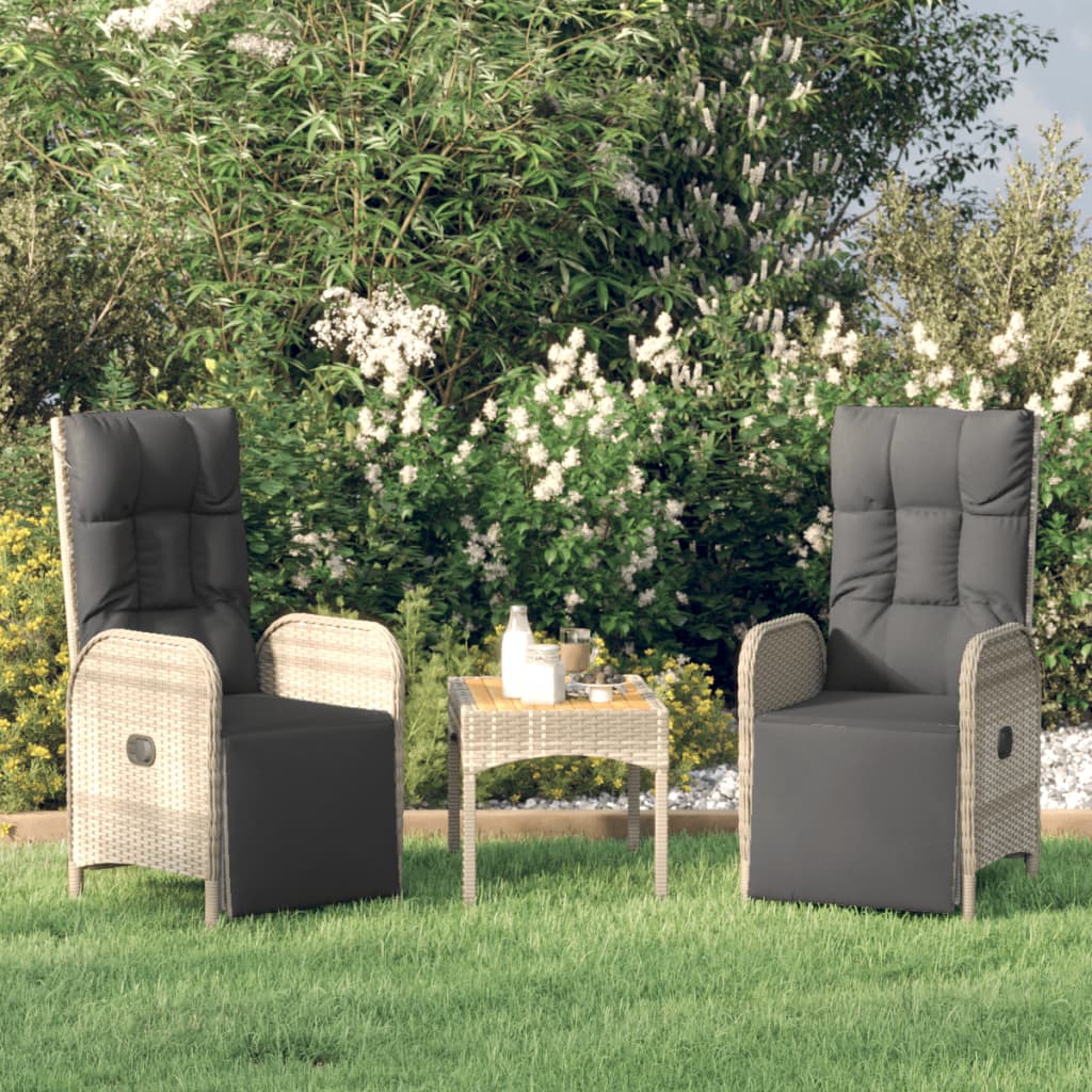 vidaXL Patio Reclining Chairs 2 Pcs with Table Gray Poly Rattan