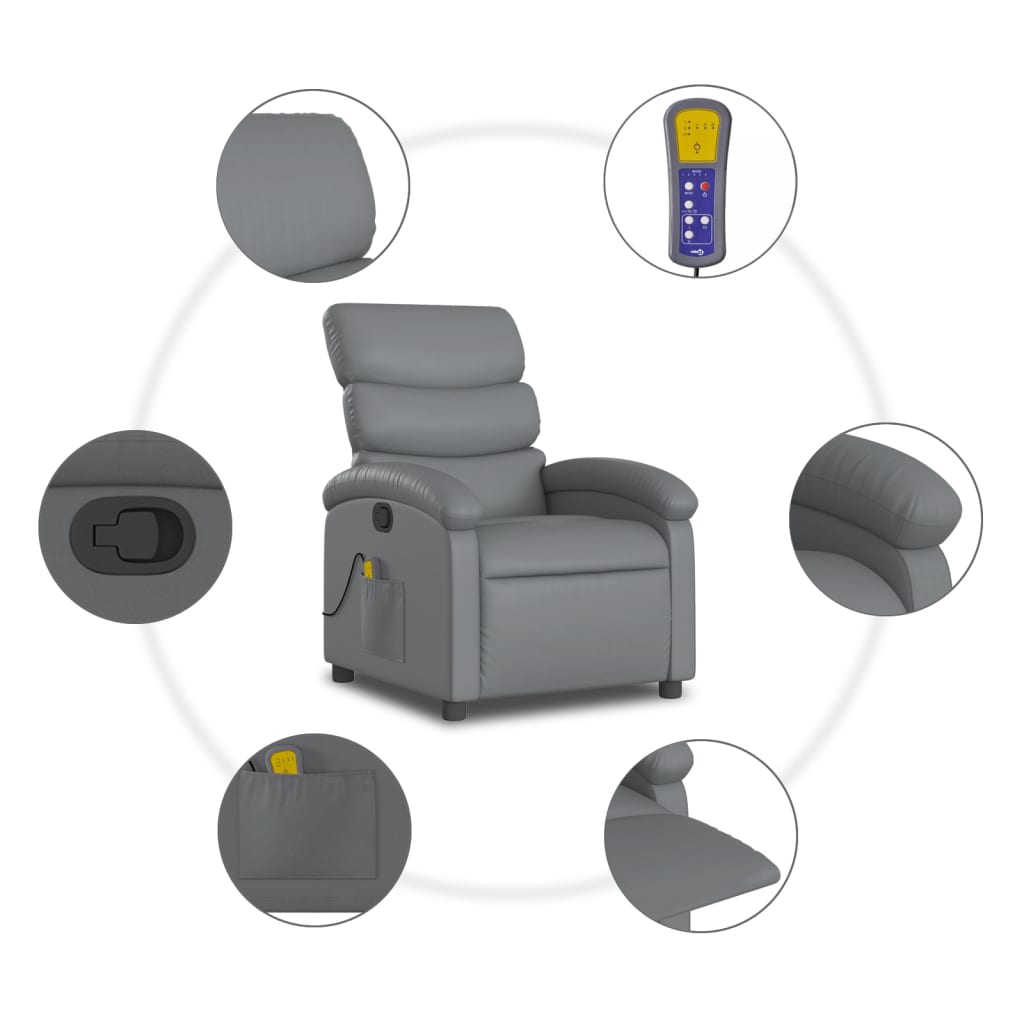vidaXL Massage Recliner Chair Gray Faux Leather