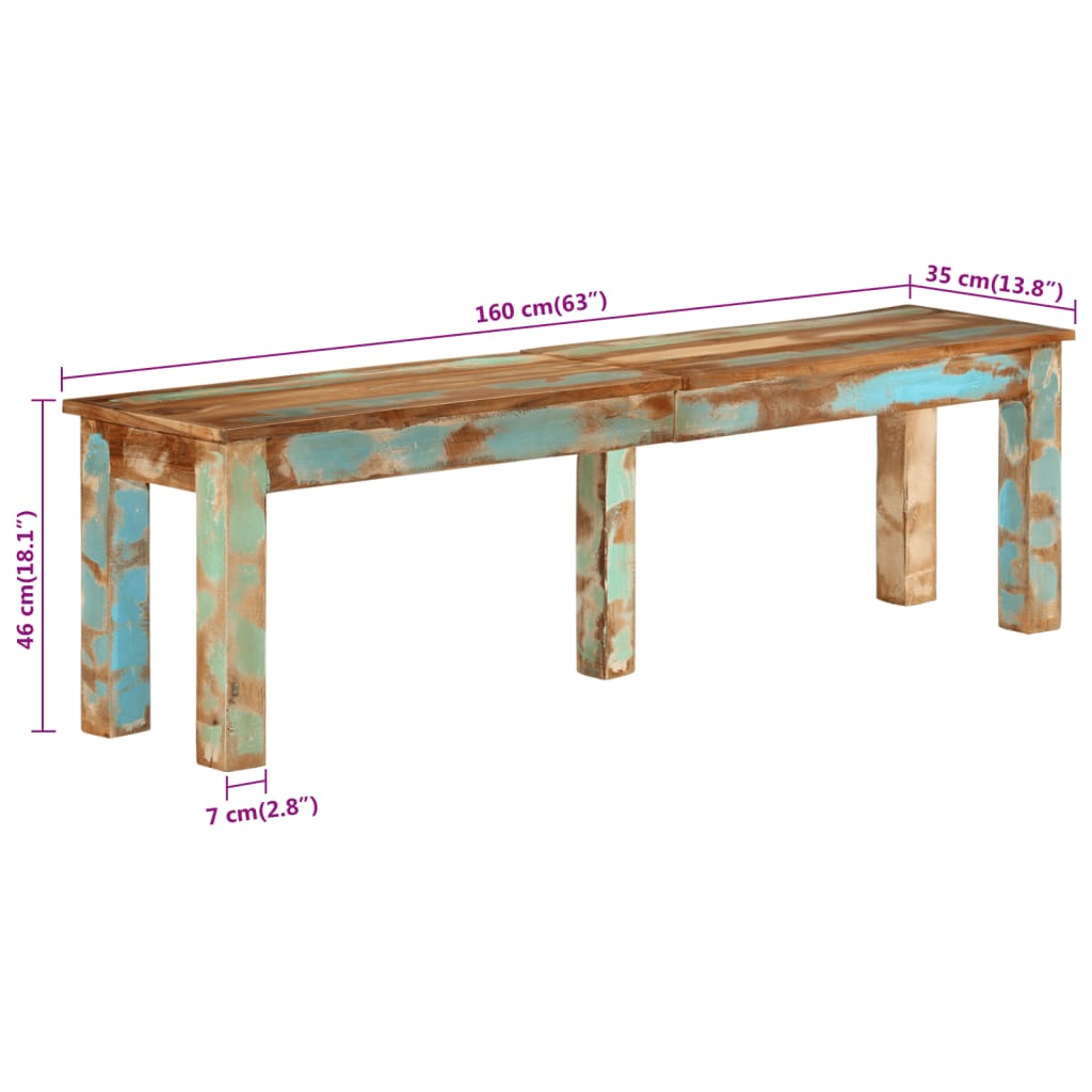 vidaXL Bench 63"x13.8"x18.1" Solid Reclaimed Wood