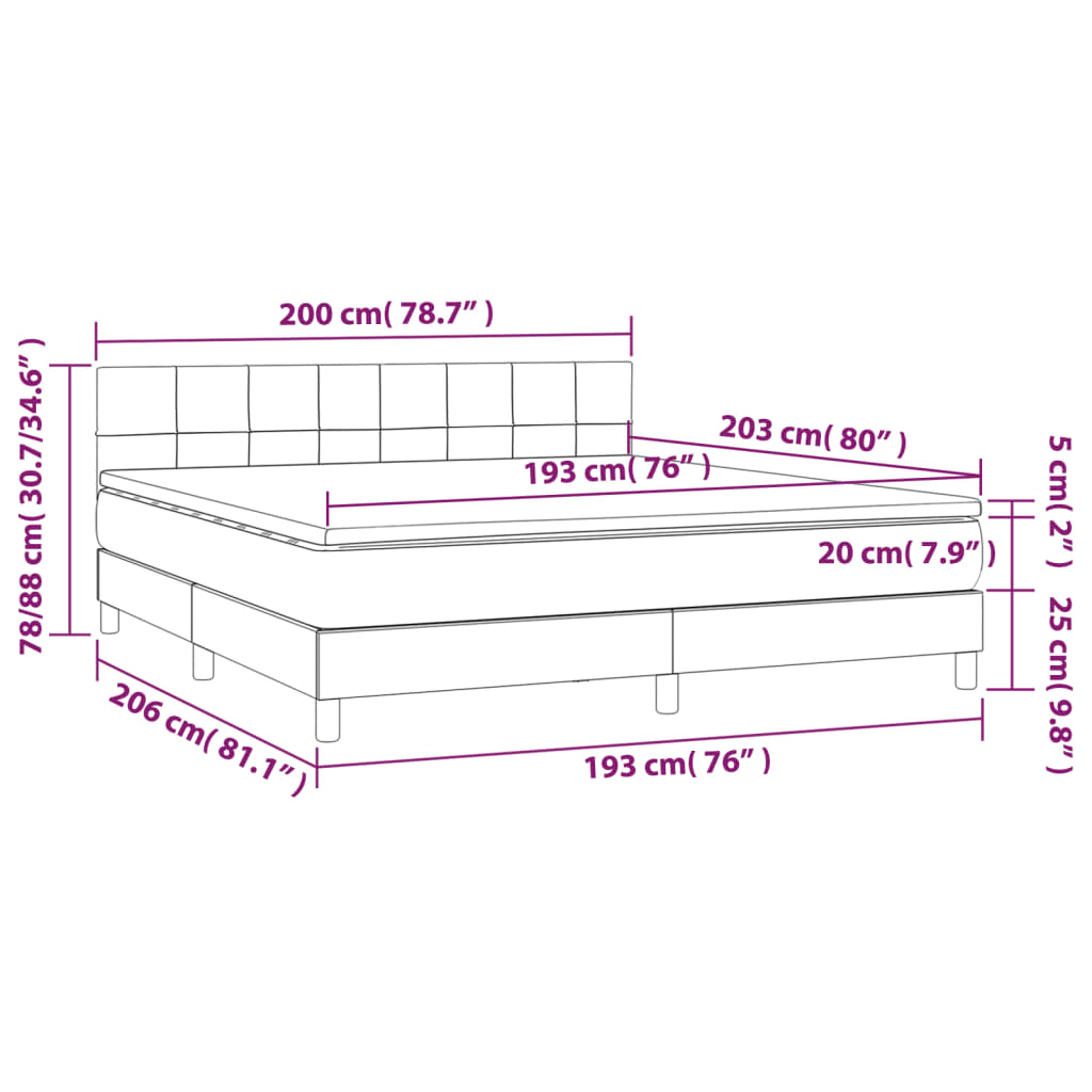 vidaXL Box Spring Bed with Mattress Dark Gray King Fabric