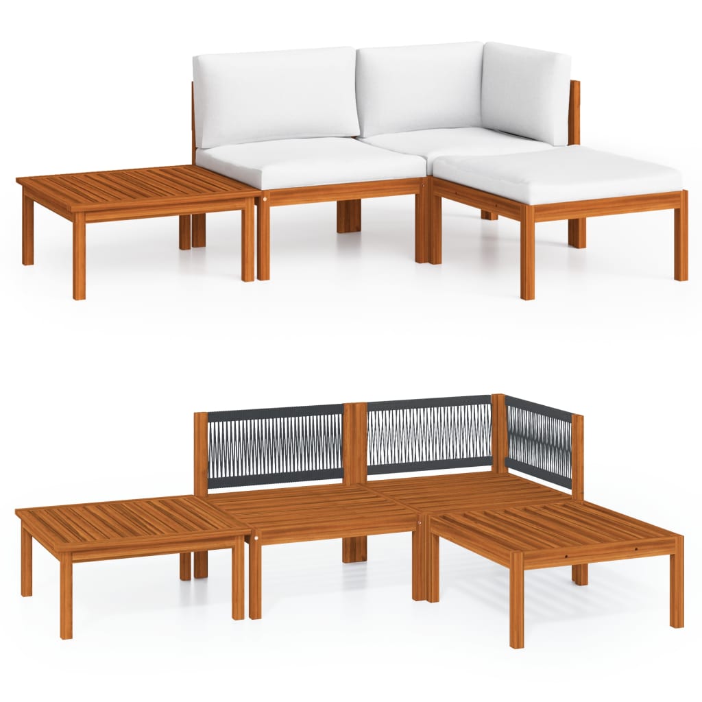 vidaXL 4 Piece Patio Lounge Set with Cushions Cream Solid Acacia Wood