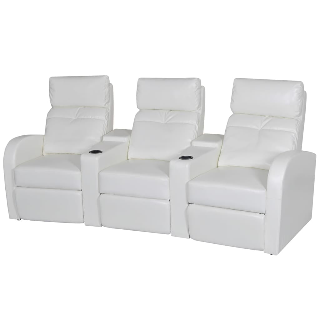 vidaXL 3-Seater Home Theater Recliner Sofa White Faux Leather