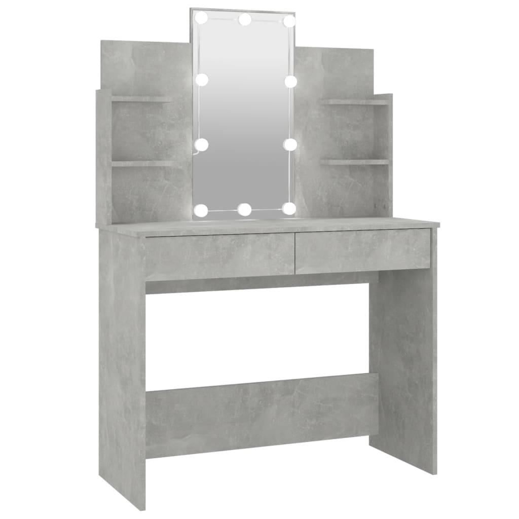 vidaXL Dressing Table with LED Concrete Gray 37.8"x15.7"x55.9"