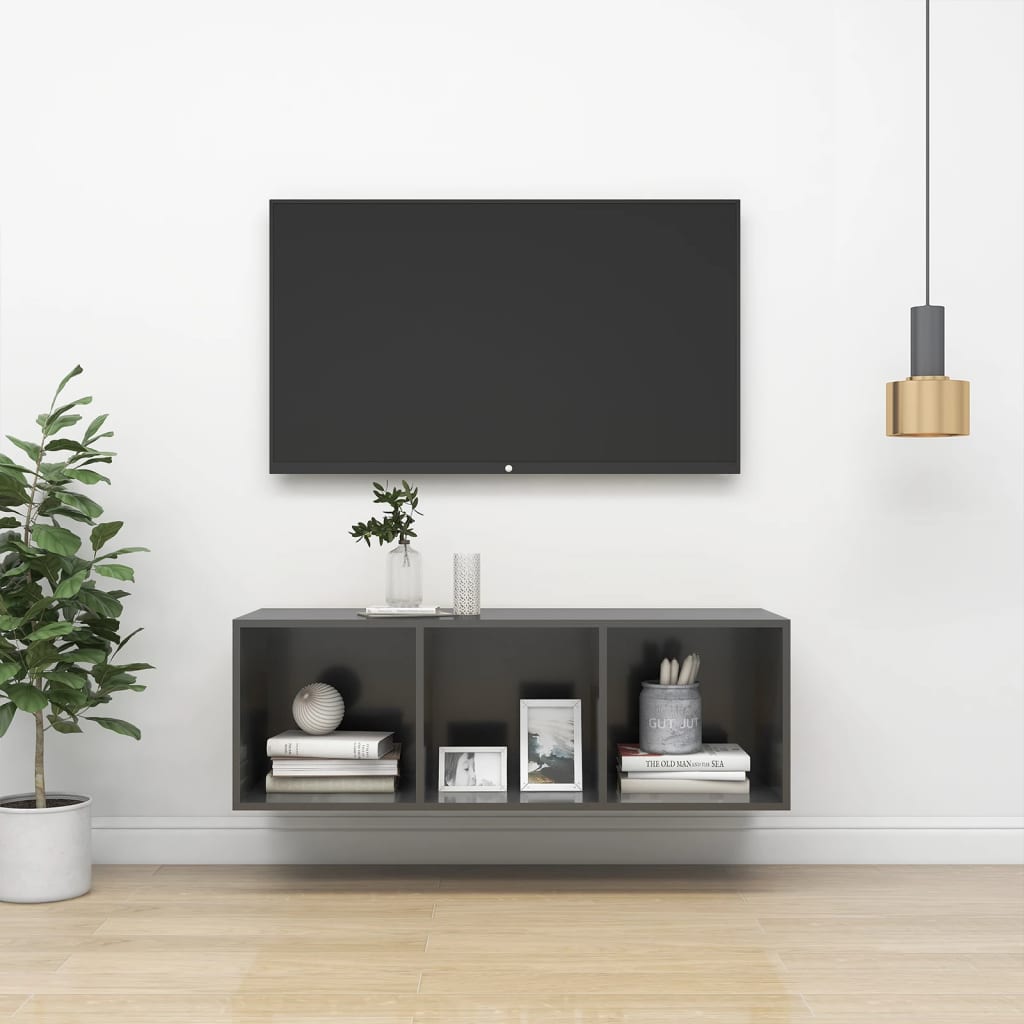 vidaXL Wall-mounted TV Cabinet High Gloss Gray 14.6"x14.6"x42.1" Chipboard