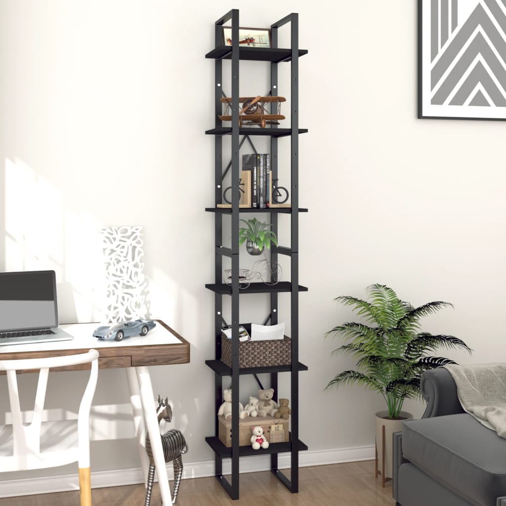 vidaXL 6-Tier Book Cabinet Black 15.7"x11.8"x82.7" Engineered Wood