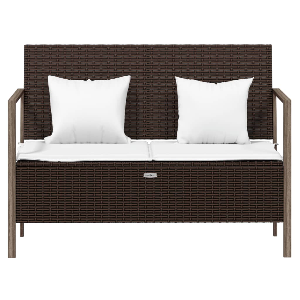 vidaXL 2-Seater Patio Bench with Cushions Brown Poly Rattan