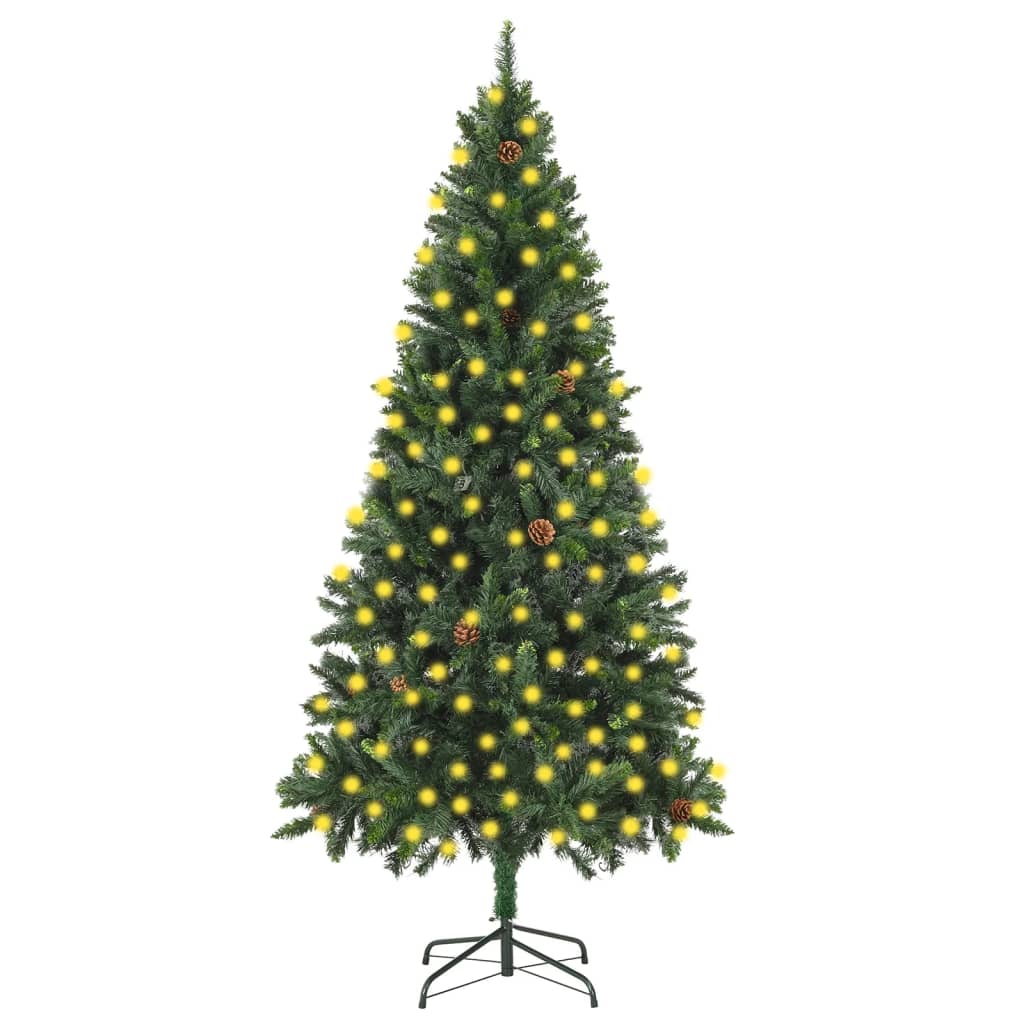 vidaXL Artificial Christmas Tree with LEDs&Pine Cones Green 82.7"