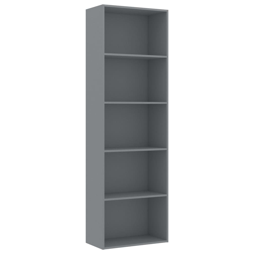 vidaXL 5-Tier Book Cabinet Gray 23.6"x11.8"x74.4" Engineered Wood