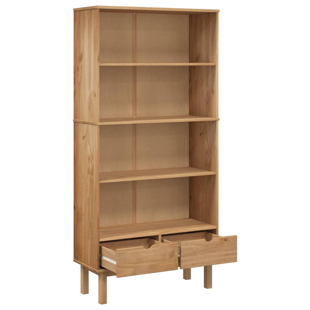 vidaXL Bookcase OTTA with 2 Drawers Brown Solid Wood Pine