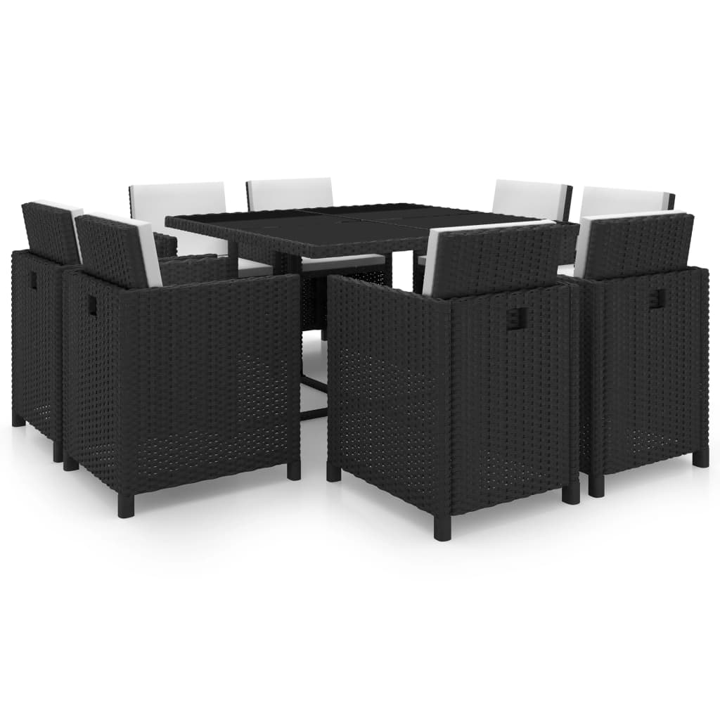 vidaXL 9 Piece Patio Dining Set with Cushions Poly Rattan Black