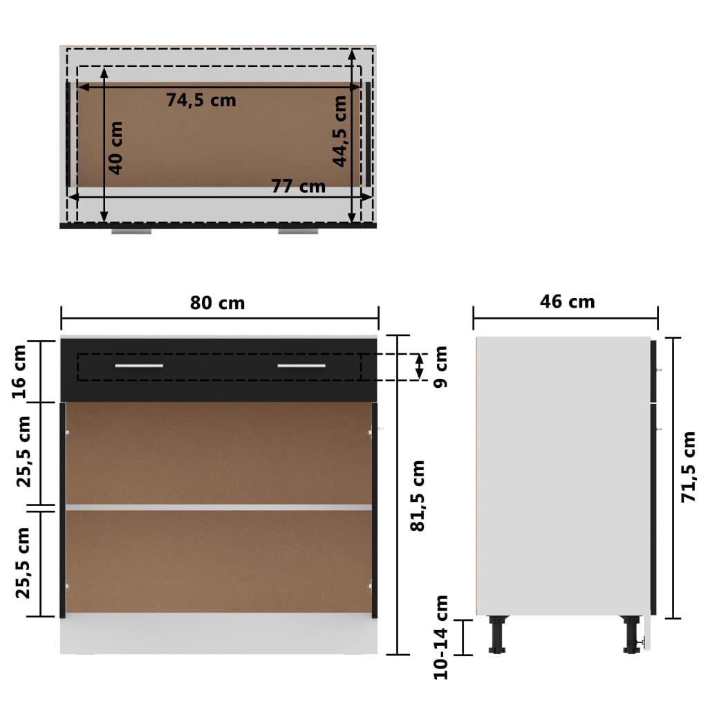 vidaXL Drawer Bottom Cabinet Black 31.5"x18.1"x32.1" Engineered Wood