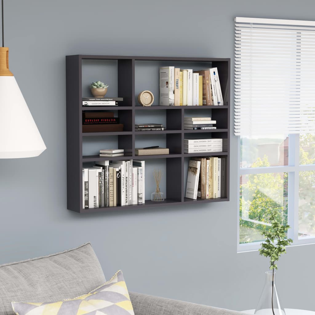 vidaXL Wall Shelf High Gloss Gray 35.4"x6.3"x30.7" Chipboard