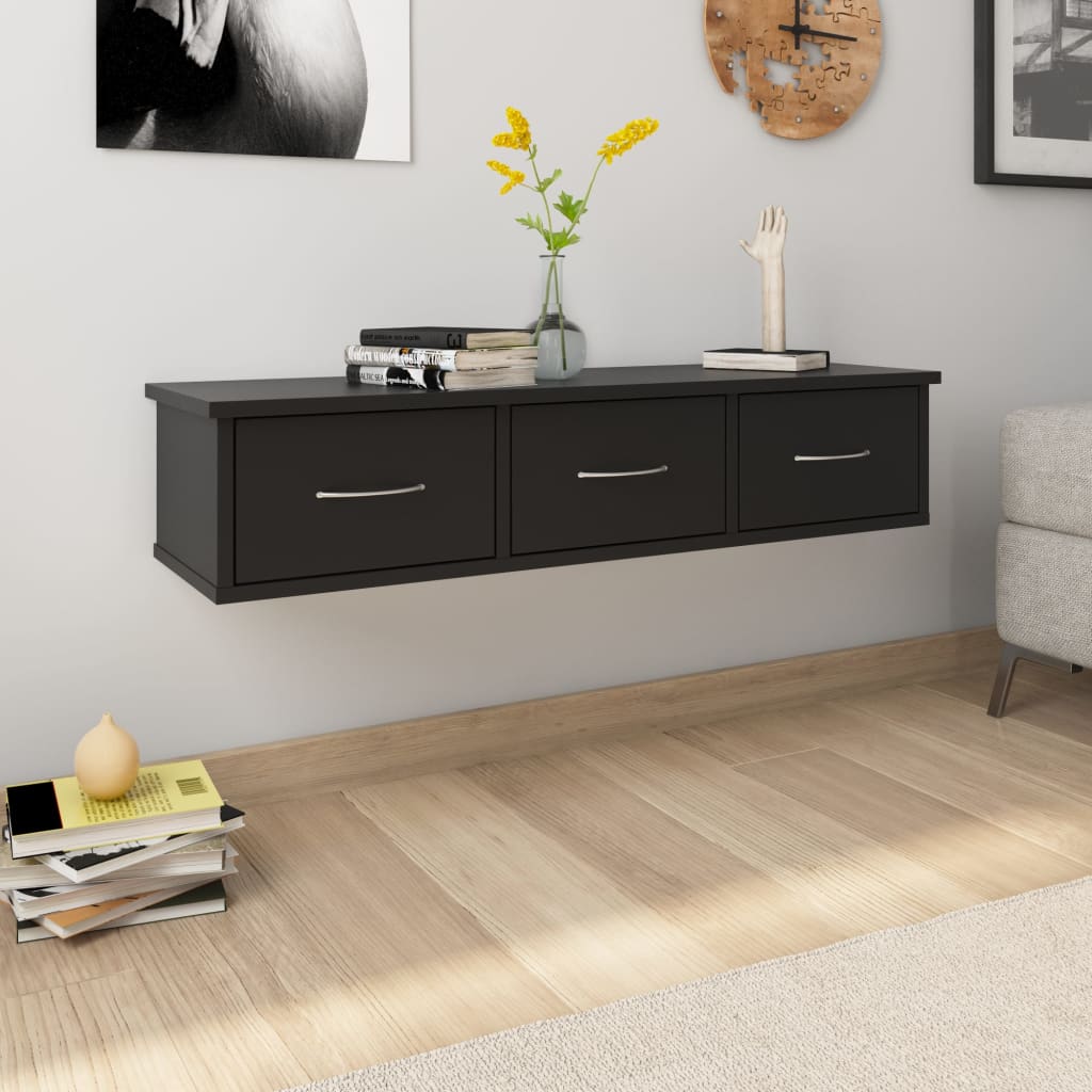 vidaXL Wall-mounted Drawer Shelf Black 34.6"x10.2"x7.2" Chipboard