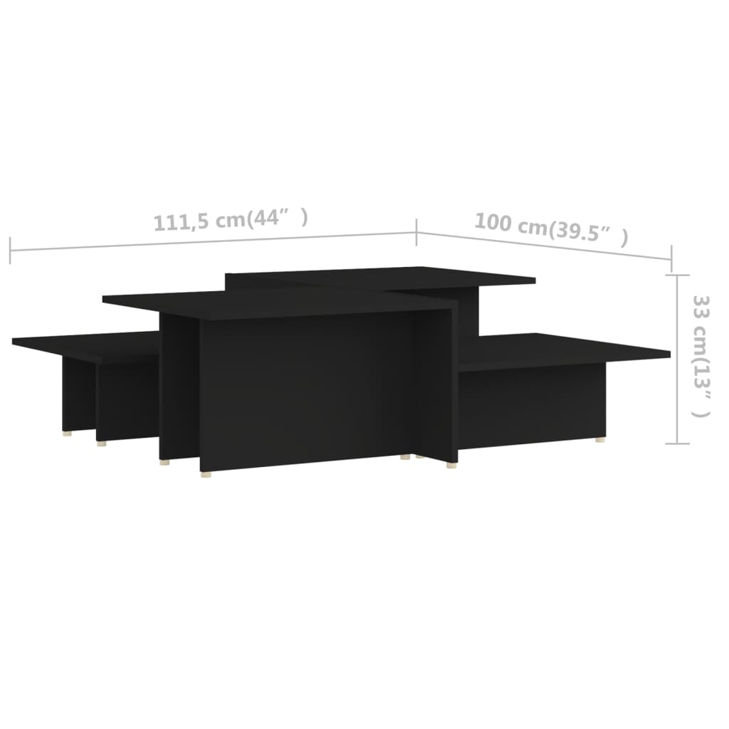 vidaXL Coffee Tables 2 pcs Black 43.9"x19.7"x13" Engineered Wood