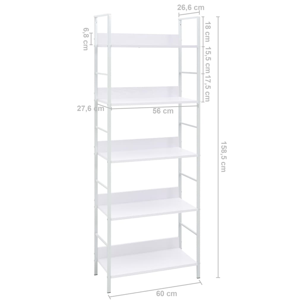 vidaXL 5-Layer Book Shelf White 23.6"x10.9"x62.4" Engineered Wood