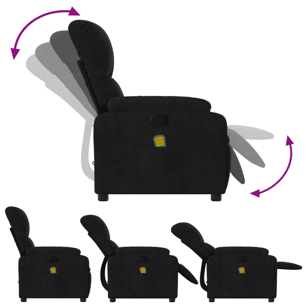 vidaXL Massage Recliner Chair Black Microfiber Fabric