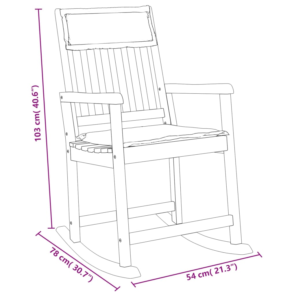 vidaXL Rocking Chair with Cushions Solid Wood Acacia