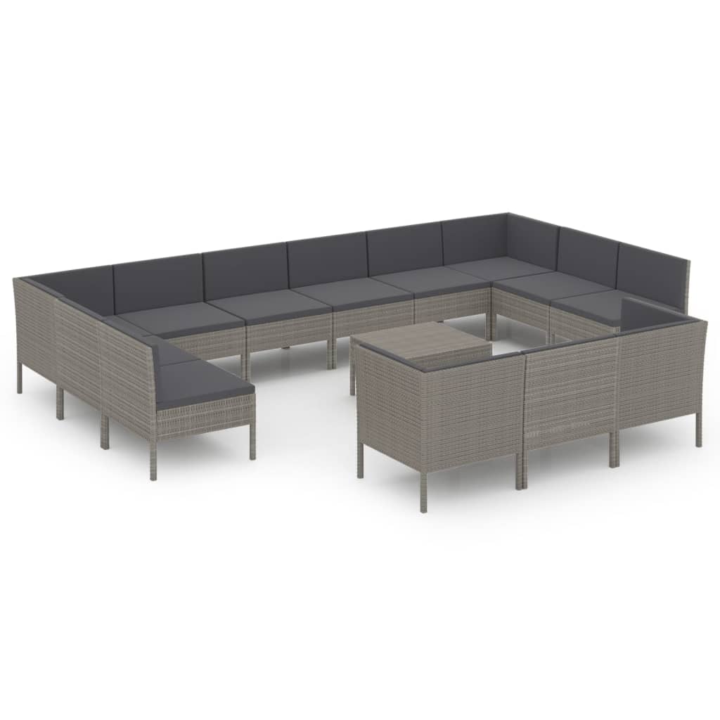 vidaXL 14 Piece Patio Lounge Set with Cushions Poly Rattan Gray
