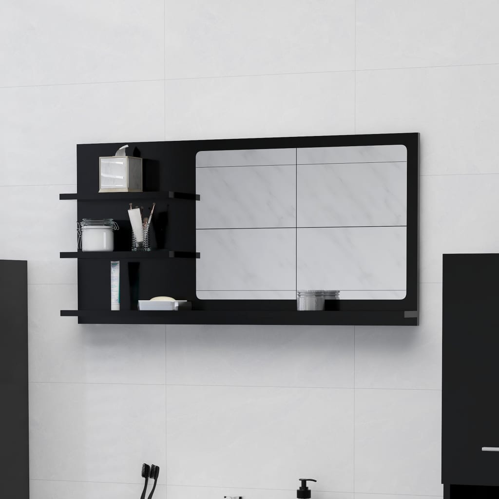 vidaXL Bathroom Mirror Black 35.4"x4.1"x17.7" Engineered Wood